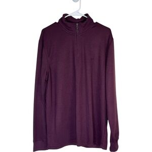 Chaps Mens Rich Ruby Red Textured Quarter Zip Long Sleeve Pullover Sweater L